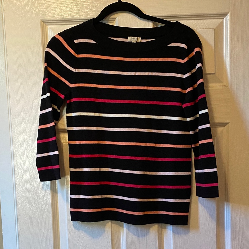 Talbots Women's Striped Sweater - Black, Pink, Orange